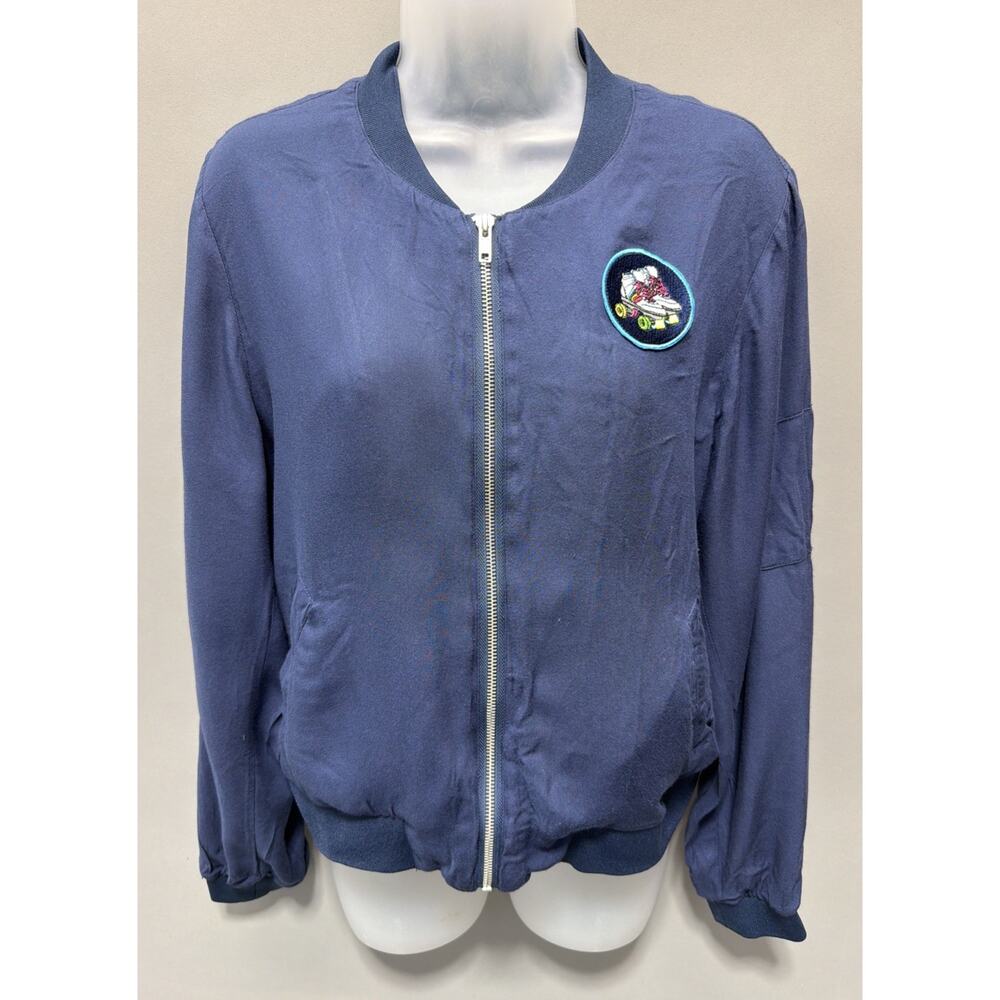Anna Cai Francescas Tish Roller Blade Navy Lined Bomber Jacket-Size Large